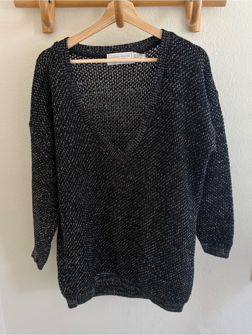 90s Y2K grunge whimsigoth slouchy oversized Black silver metallic knit sweater